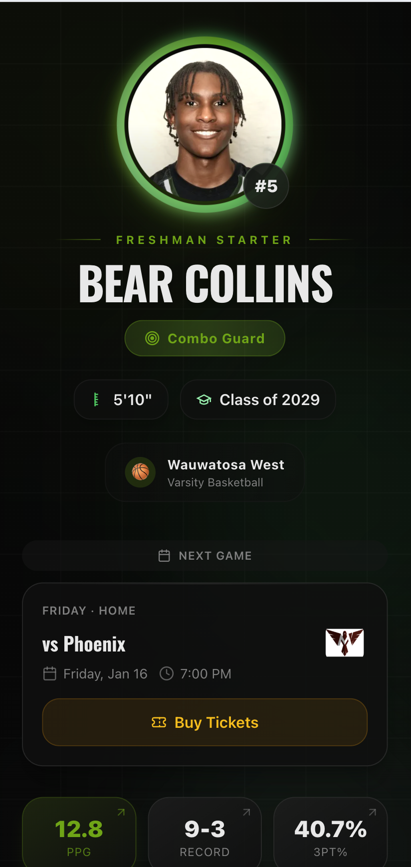 Bear Collins basketball website